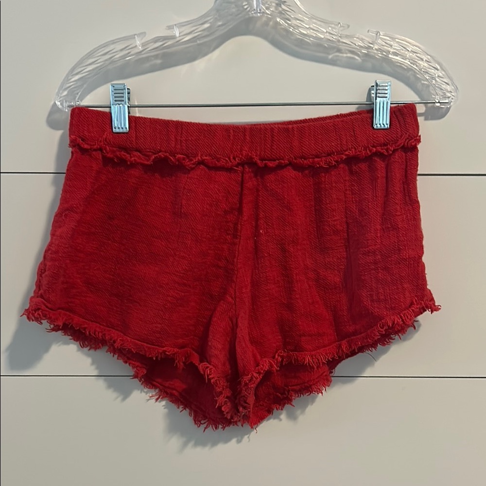 Free People Red Frayed Hem Women Shorts